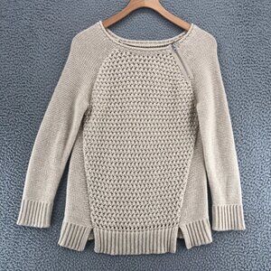 LOFT Sweater Women Small Beige Wool Rabbit Blend Chunky Knit Pullover Casual Zip